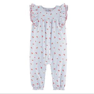 Carter's | Blue Pinstripe & Red Floral Jumpsuit